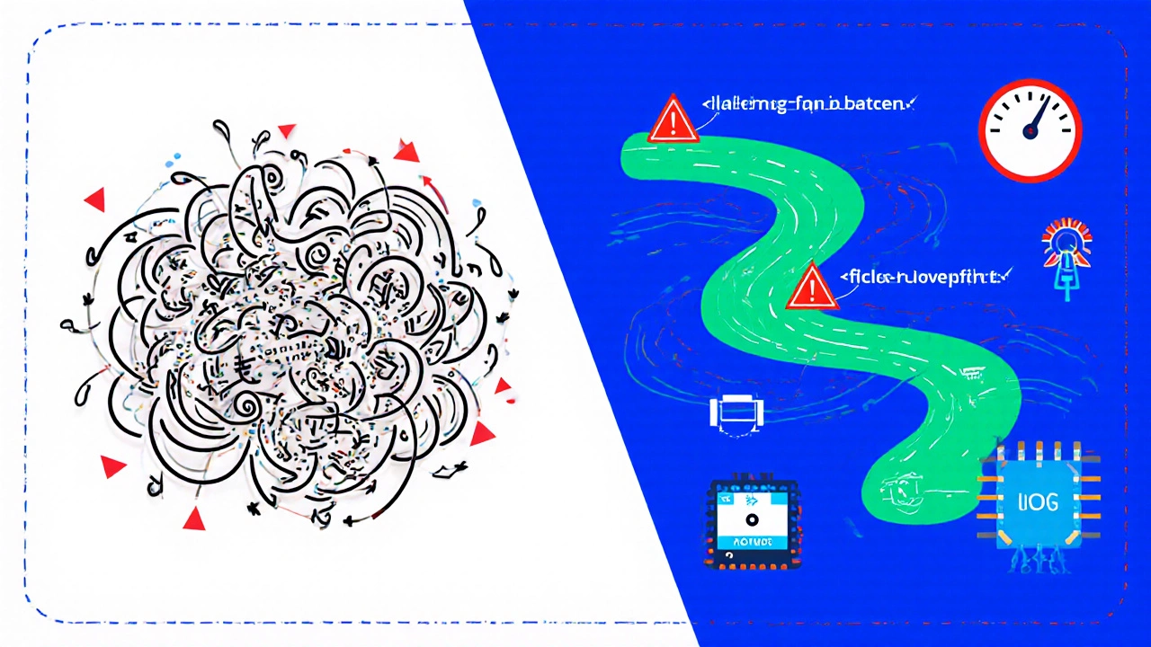 Split illustration showing old PHP loops versus efficient native functions and generators.
