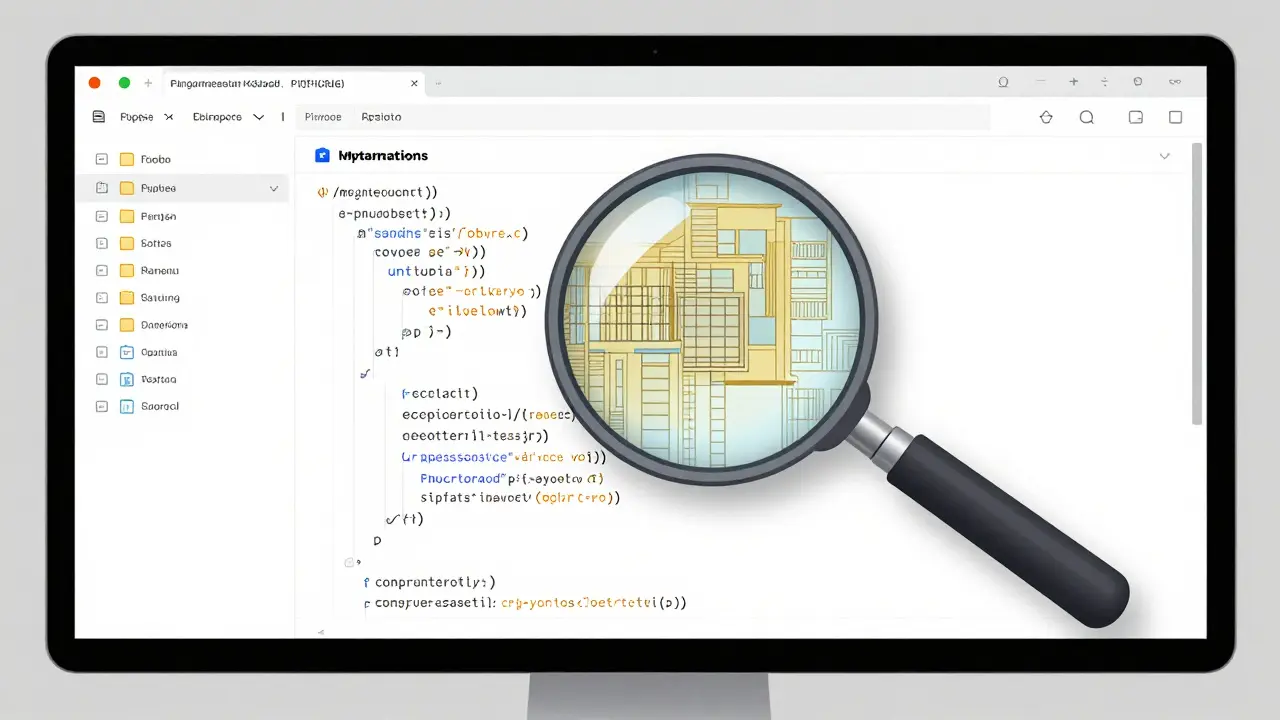 An open-source code repository with visible structure, illuminated like an architectural plan.