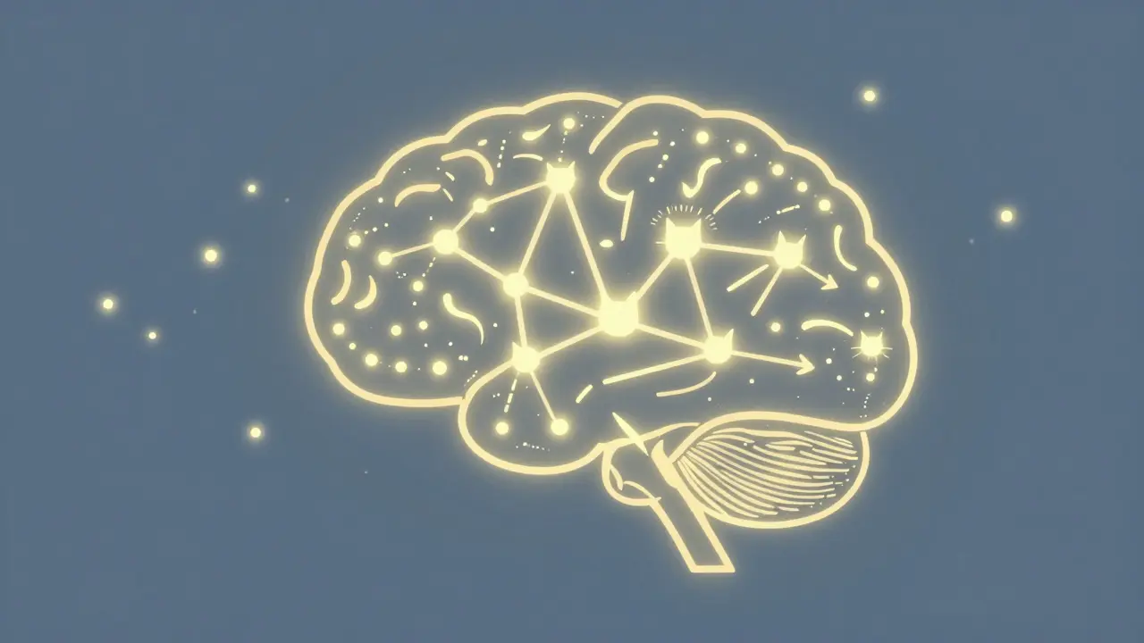 Neural network absorbing data dots to recognize patterns like cat features.