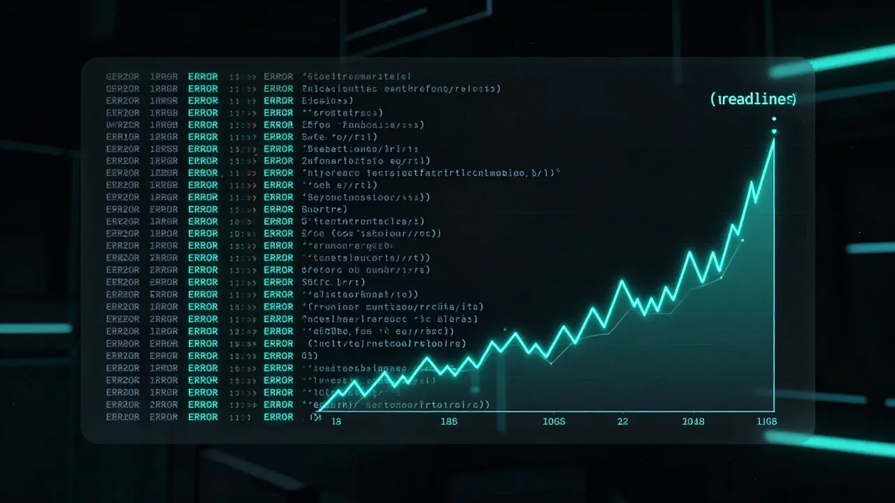 Python terminal processing a large log file with generator efficiency, memory usage shown as a flat line.