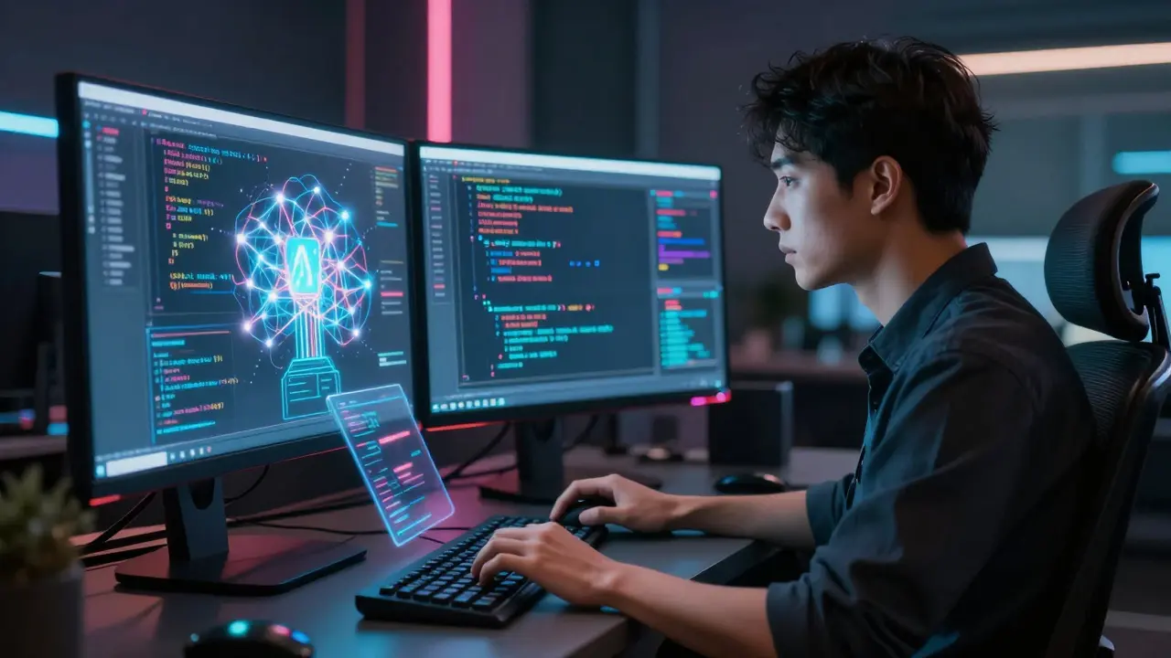 Developer using AI tools for code generation and verification