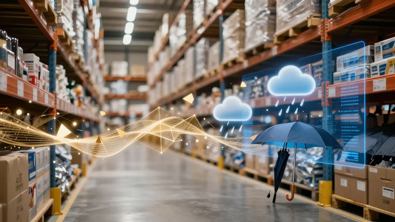 Warehouse inventory optimized by predictive AI data overlays