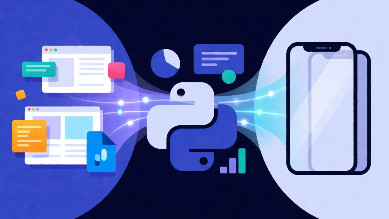 Conceptual illustration of web, data, and app development paths